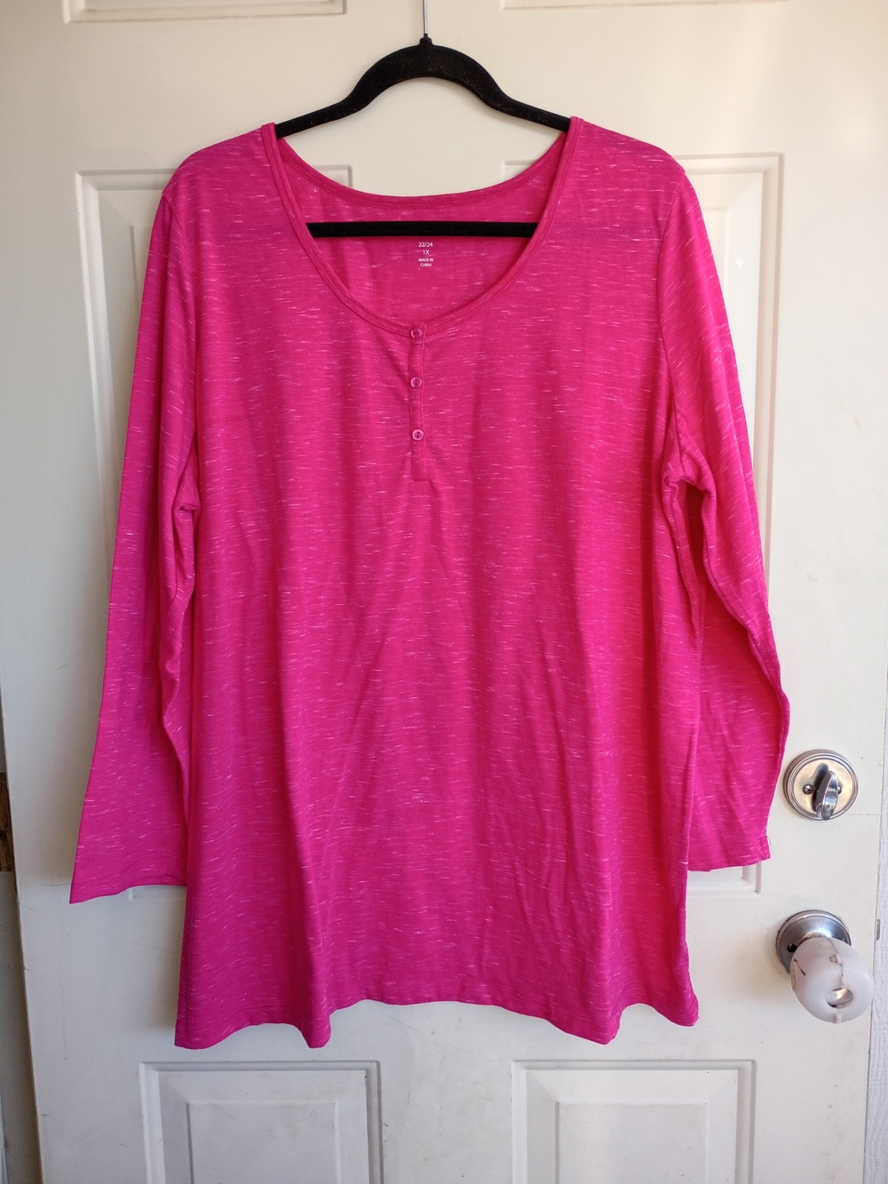 Woman Within Pink Henley Long-Sleeve Top Size 1X (22/24)